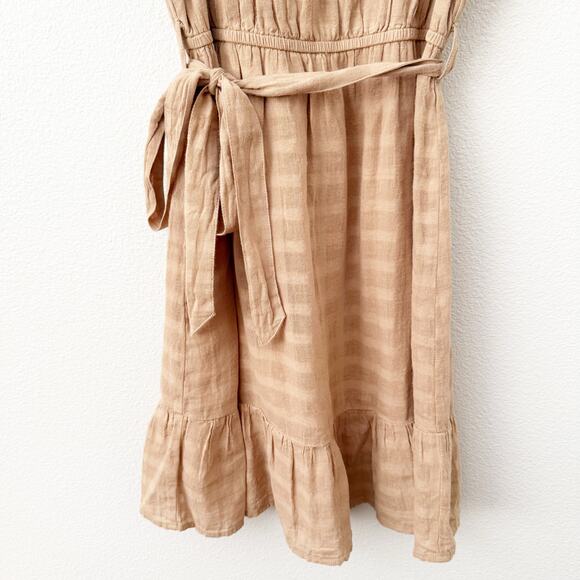 VELVET HEART | Tabitha Tan Nude Flutter Sleeve Stripe Dress Belted | Size Small - Picture 2 of 8